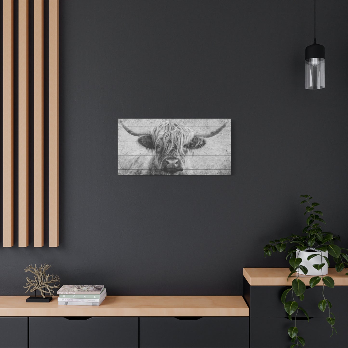 Highland Cow - Black & White - Plank