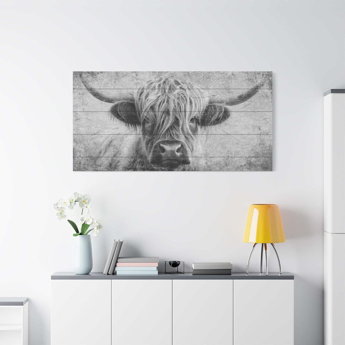 Highland Cow - Black & White - Plank