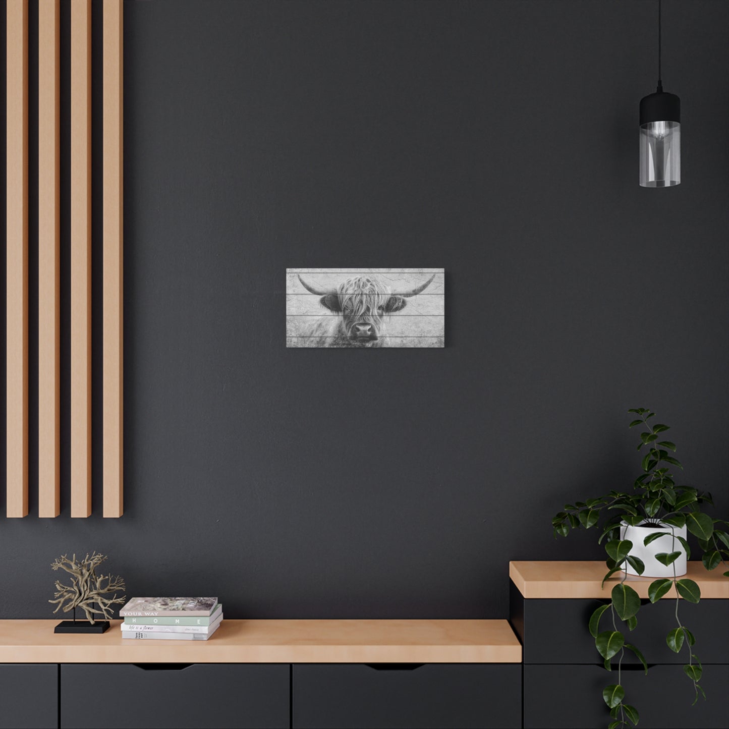 Highland Cow - Black & White - Plank