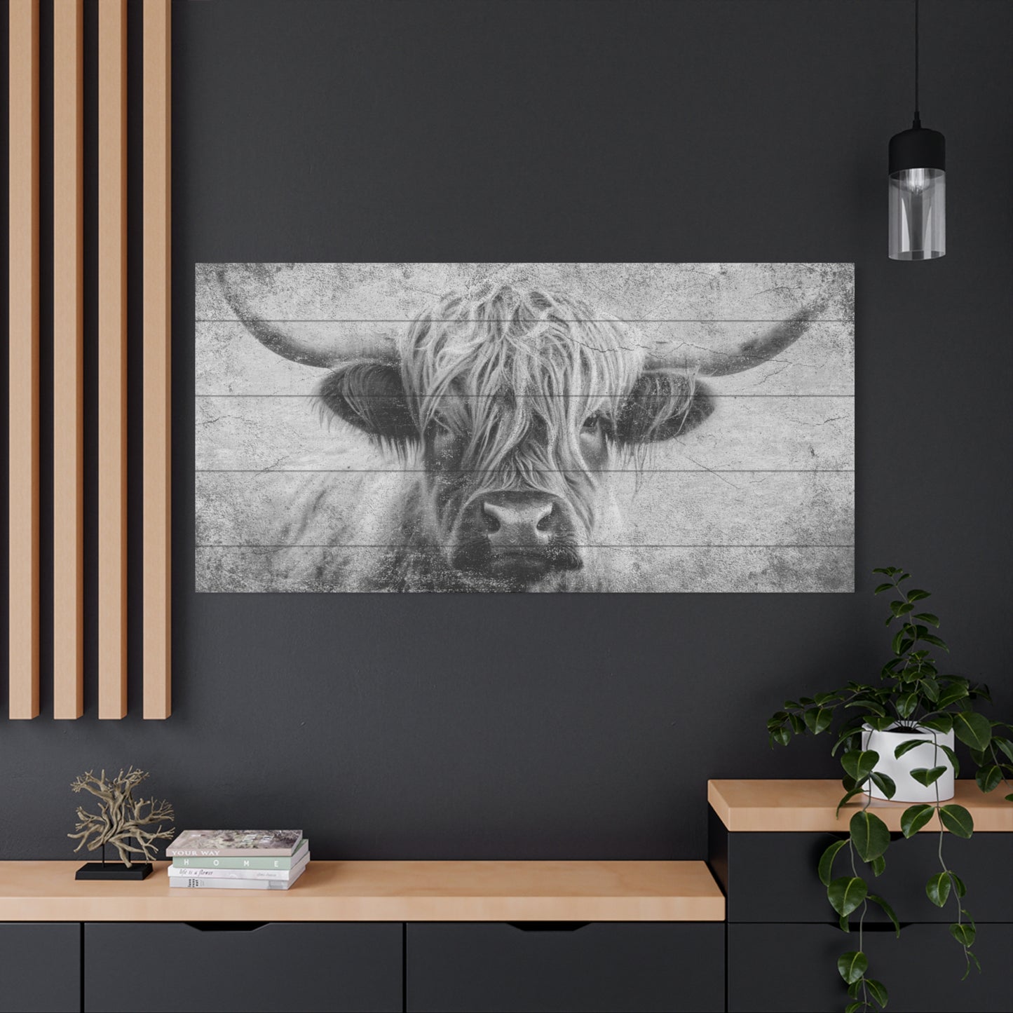 Highland Cow - Black & White - Plank