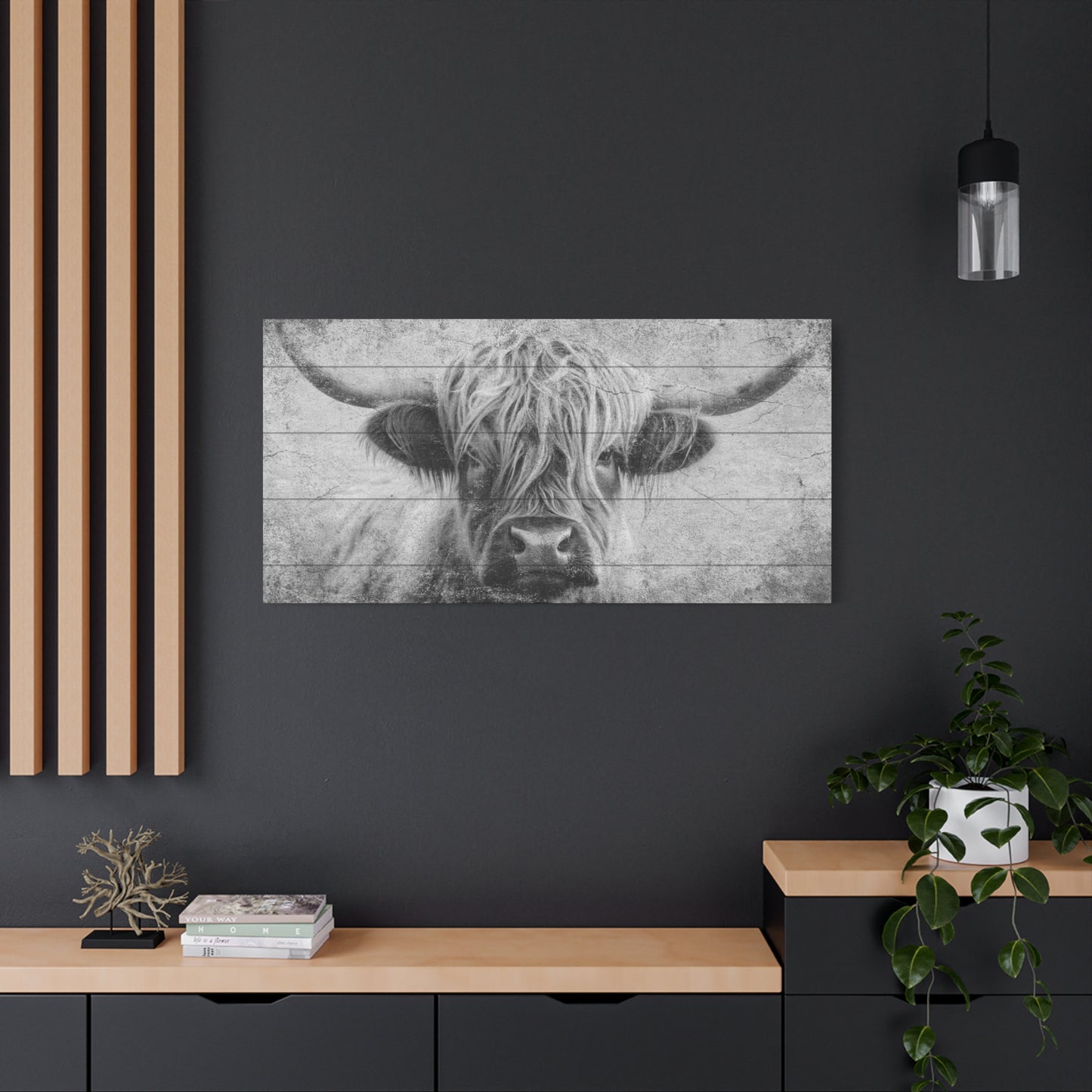 Highland Cow - Black & White - Plank