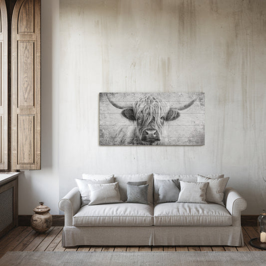 Highland Cow - Black & White - Plank